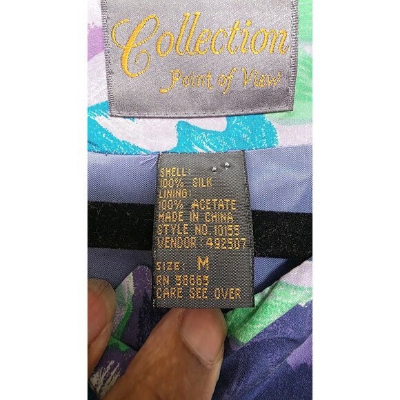 Collection Point Of View Gram core Floral Blazer Jacket Medium 100% Silk Vibrant - Picture 6 of 7